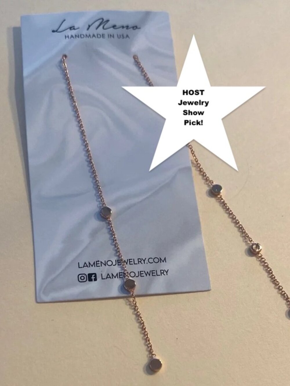 La Meno Rose Gold Chain pierced new on card Earrings